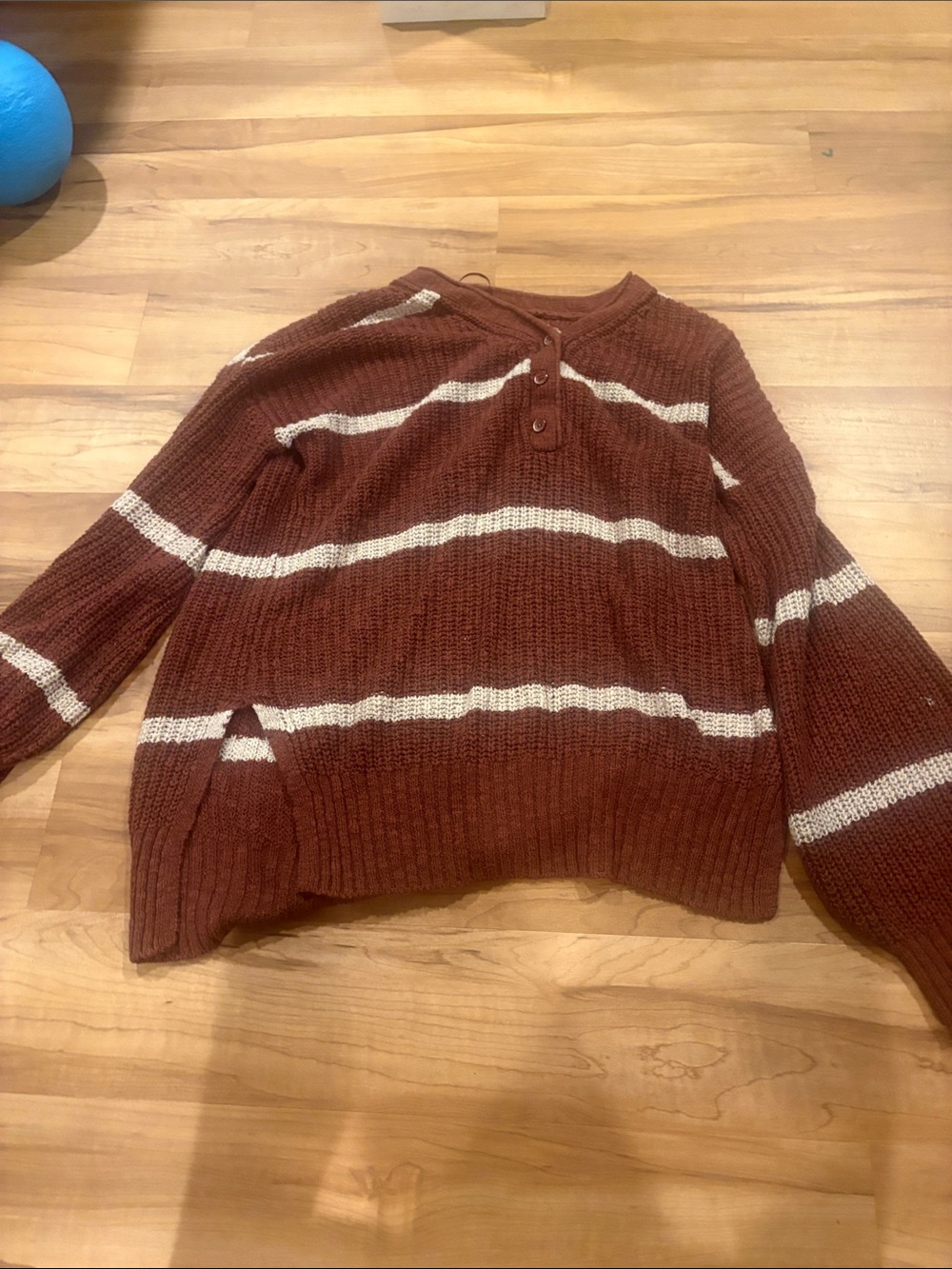 Pink Rose Rust and Cream Striped Henley Sweater